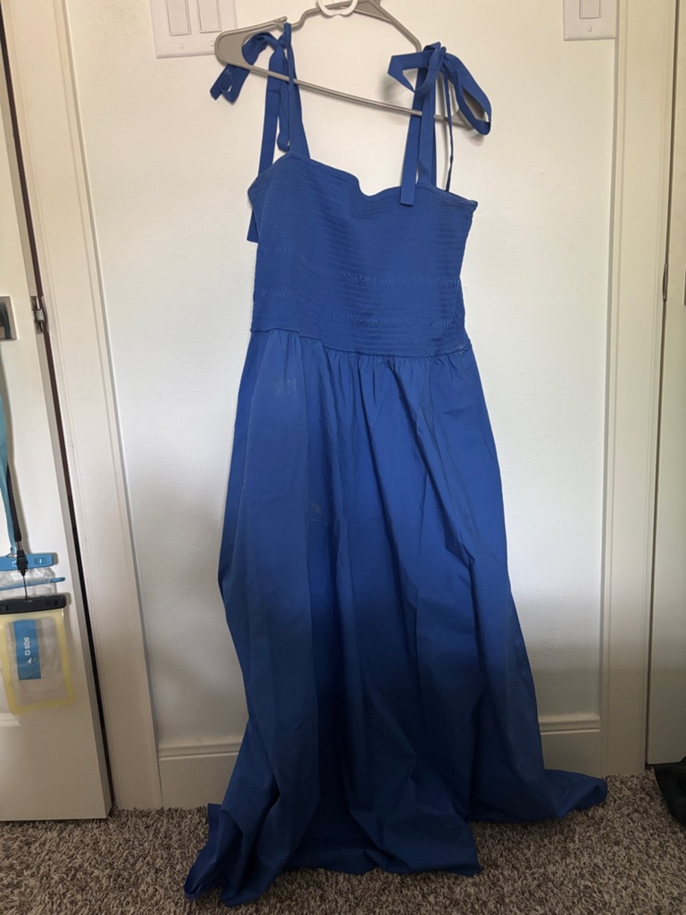 EUC - COS Tie Detail Smock Midi Dress - Bright Blue - Picture 3 of 4
